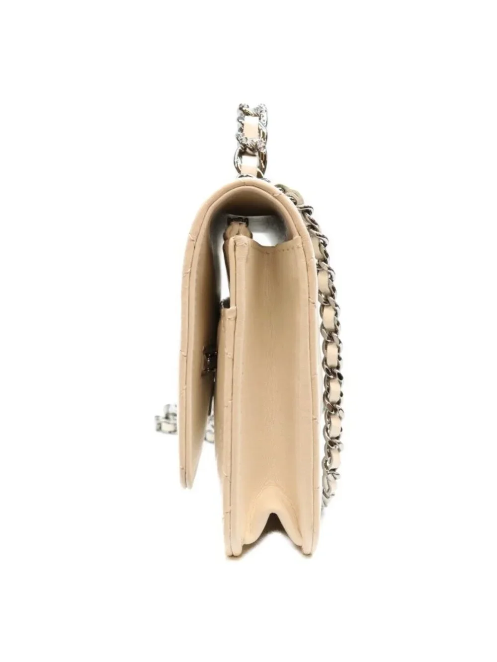 Chanel White Lambskin Silver Chain Top Handle Wallet Shoulder Bag